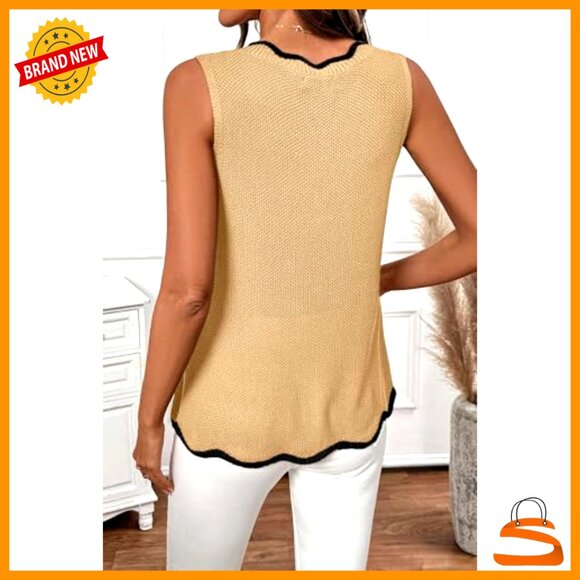 V Neck Sweater Vest Sleeveless Ruffled Knit Tank Top Chic Casual Layering - Picture 5 of 7